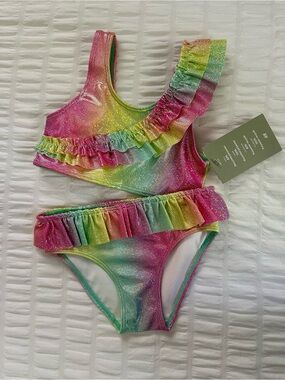 NWT H&M Girls Rainbow Shimmer Ruffle Bikini Swimsuit Size 3T/4T